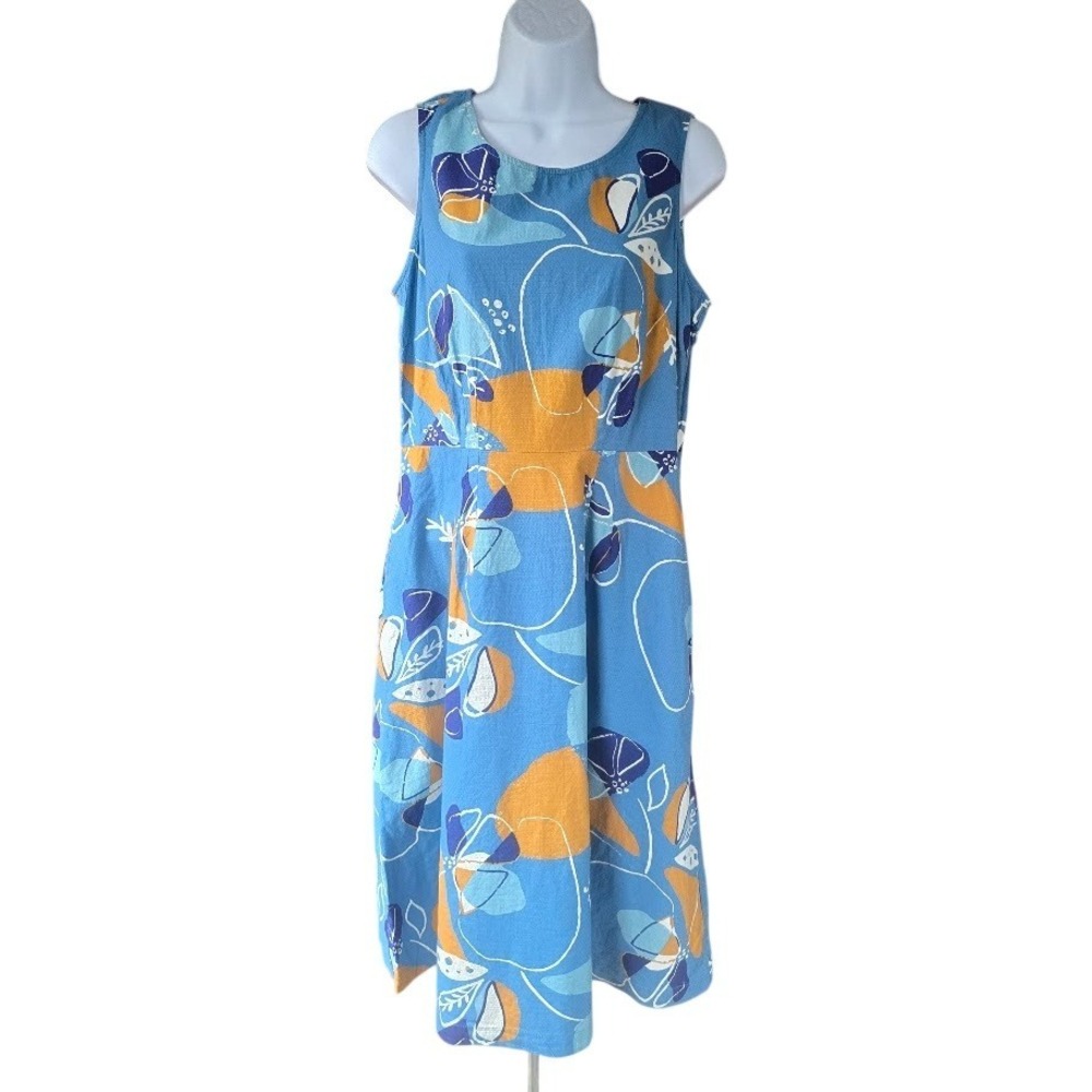 Seasalt Cornwall Quick Sketch Dress Womens 8 Blue Abstract Organic‎ Cotton Midi